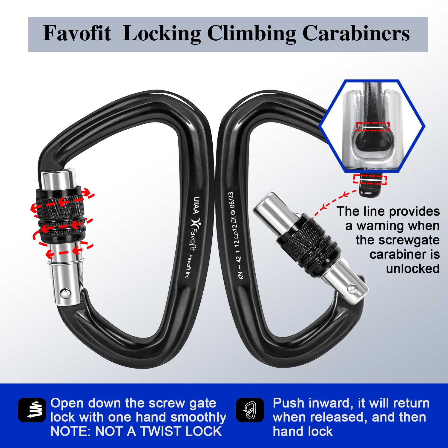 Favofit carabiner clipped to rope in use offering secure clipping confidence