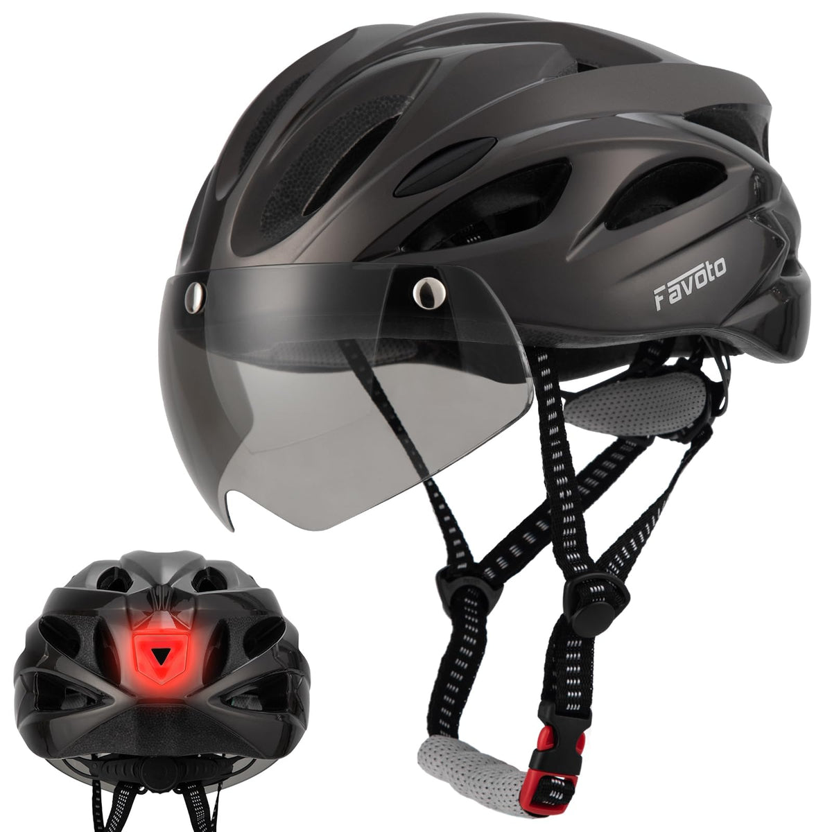 Favoto helmet front view showing sleek shell and superior ventilation benefits