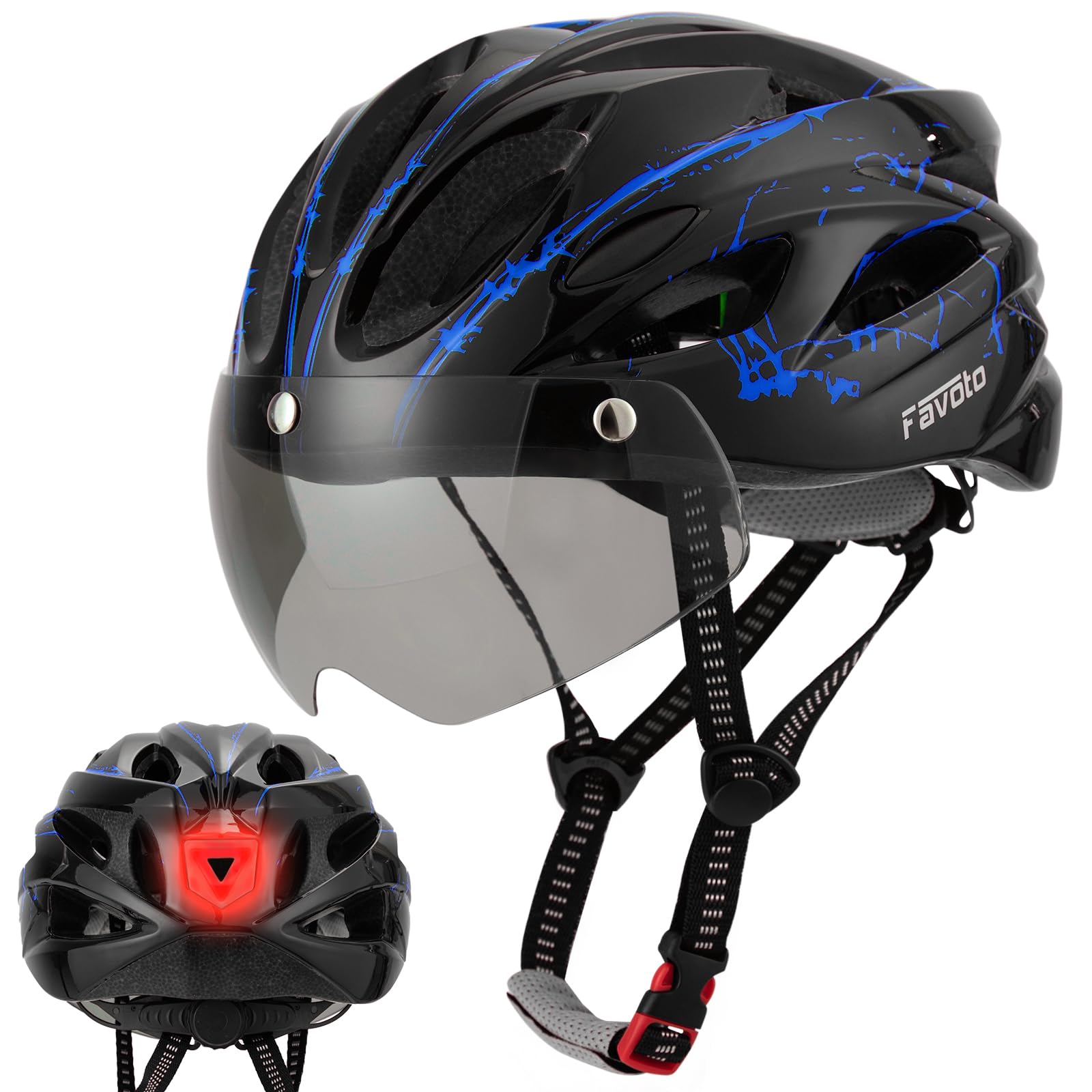 Favoto helmet front profile showing sleek shape and secure fit benefits
