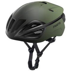 Favoto helmet front view showing shell and vent benefits