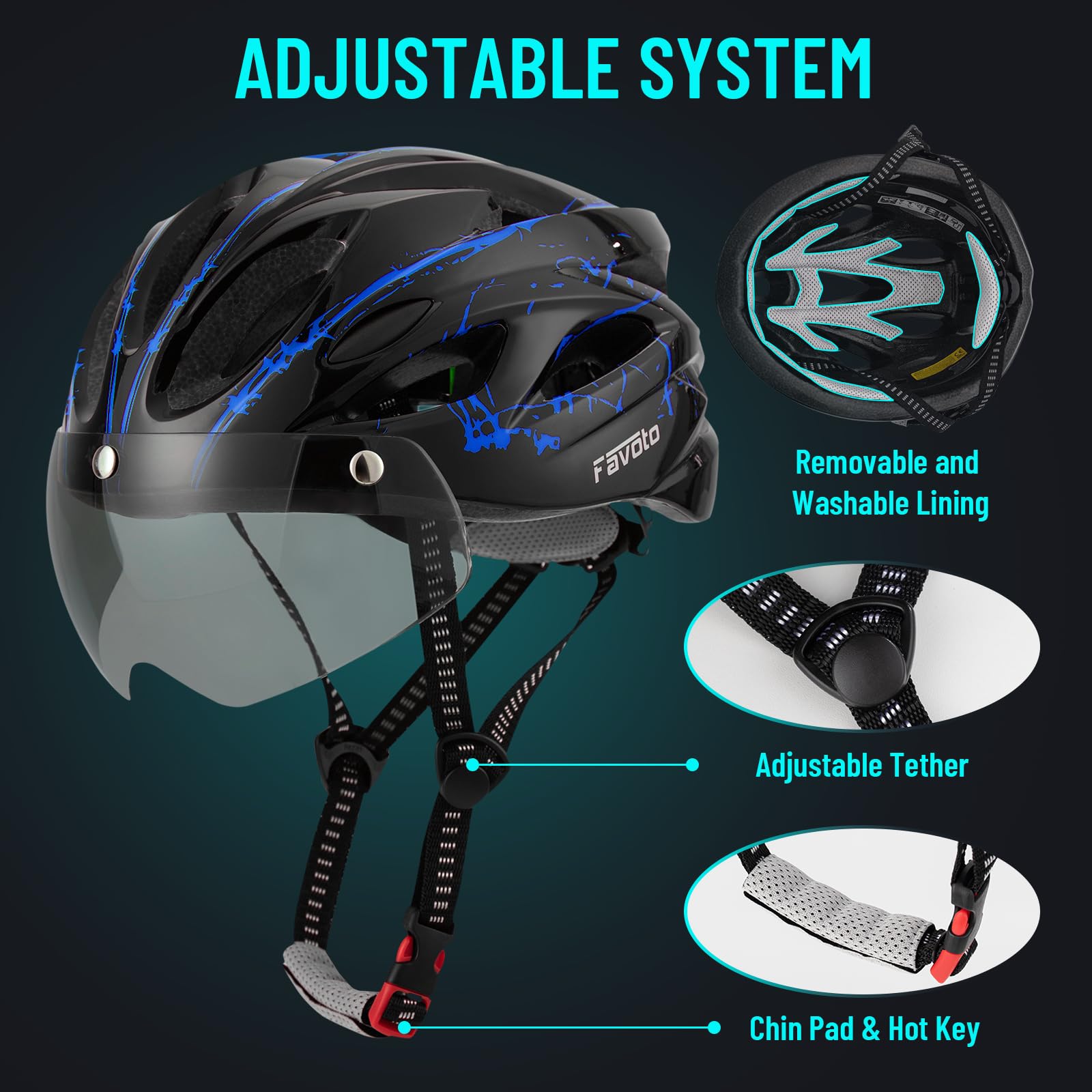 Favoto helmet removable inner lining, washable comfort and hygiene