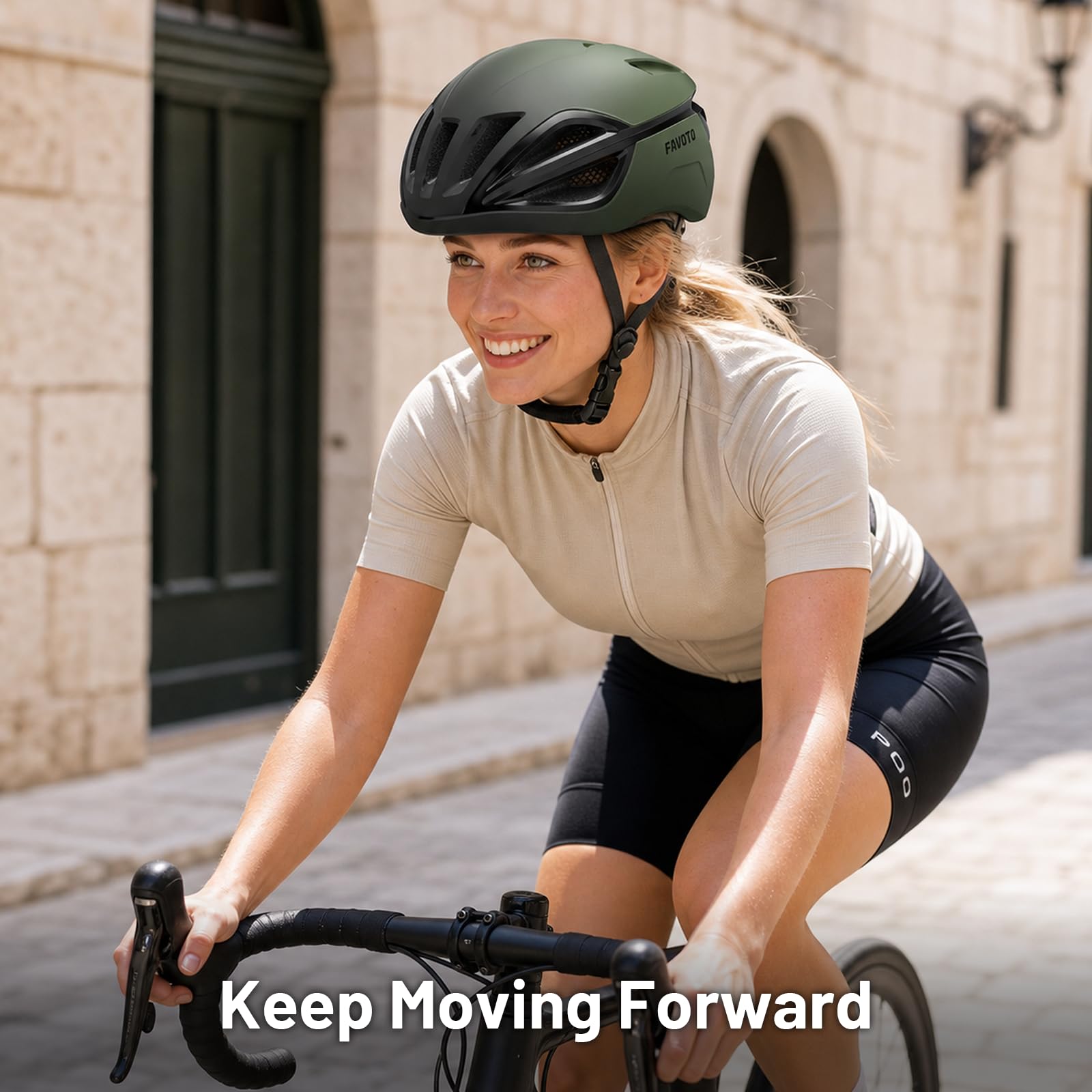 Favoto helmet on commuter rider demonstrating comfort and ventilation