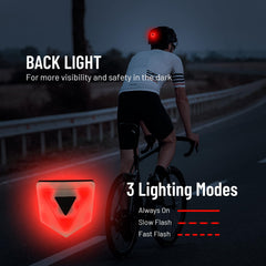 Favoto rear LED light illuminated showing increased rider visibility