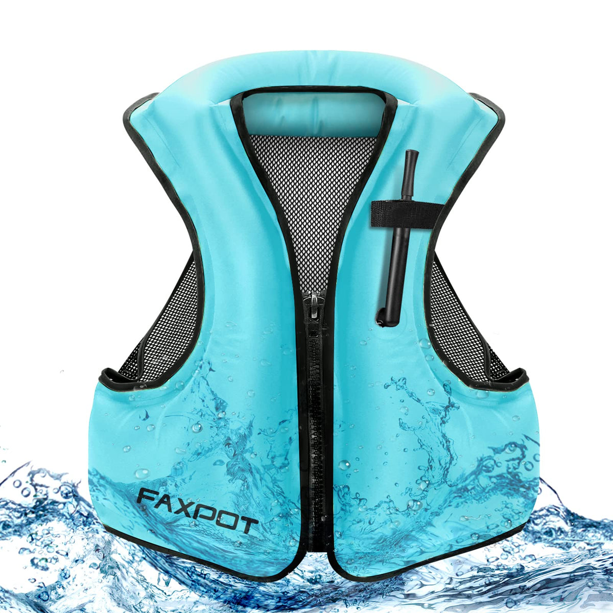 Faxpot front view inflated vest showing bright color and secure straps for visibility