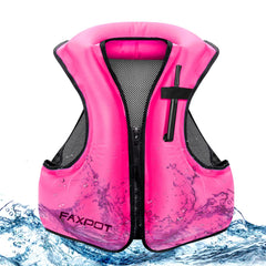 Faxpot front view inflated snorkel vest showing bright colors and secure fit for visibility
