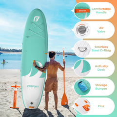 FBSPORT inflated board on a calm lake illustrating stable paddling experience