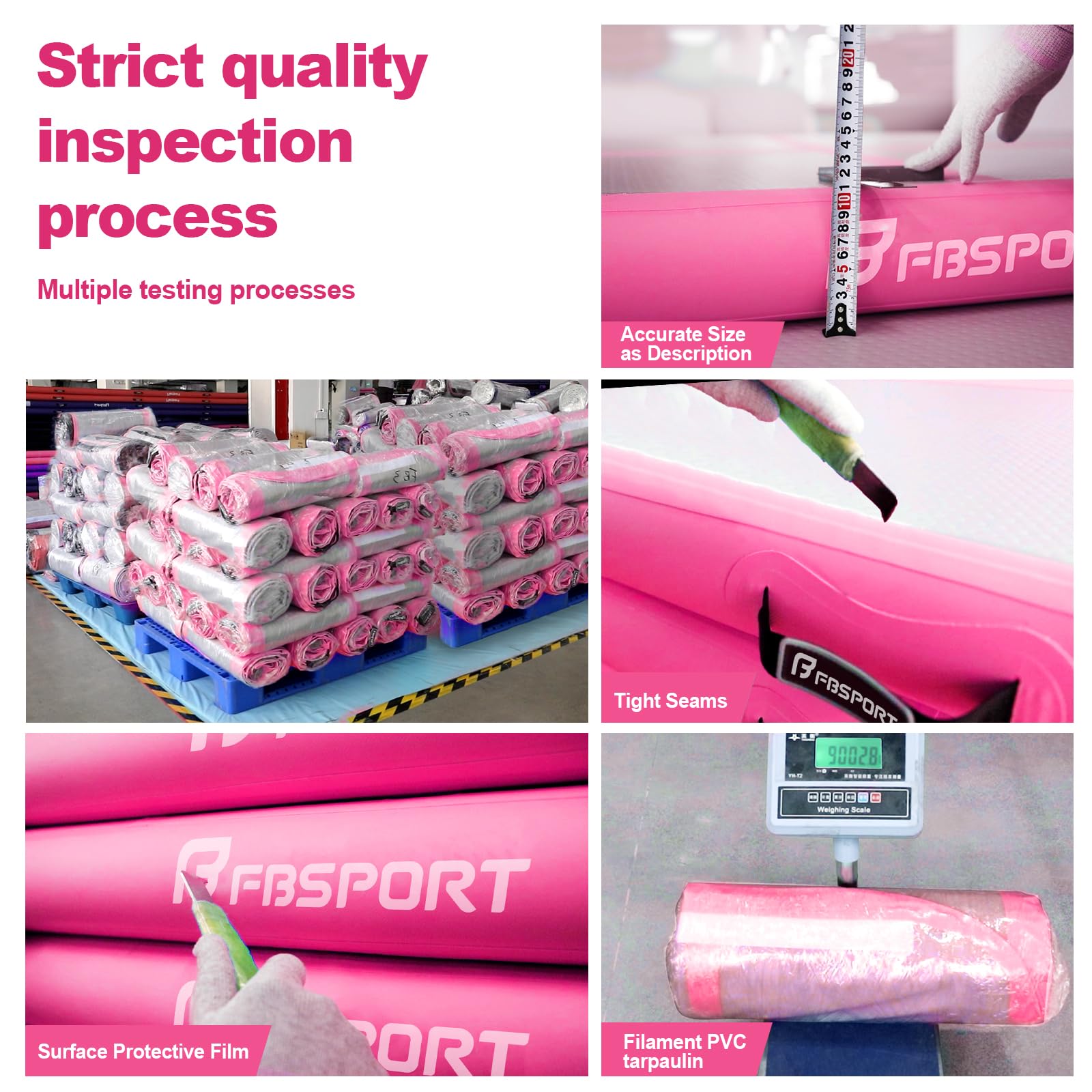 FBSPORT person beside mat for scale showing real-size comparison and easy-transport benefit