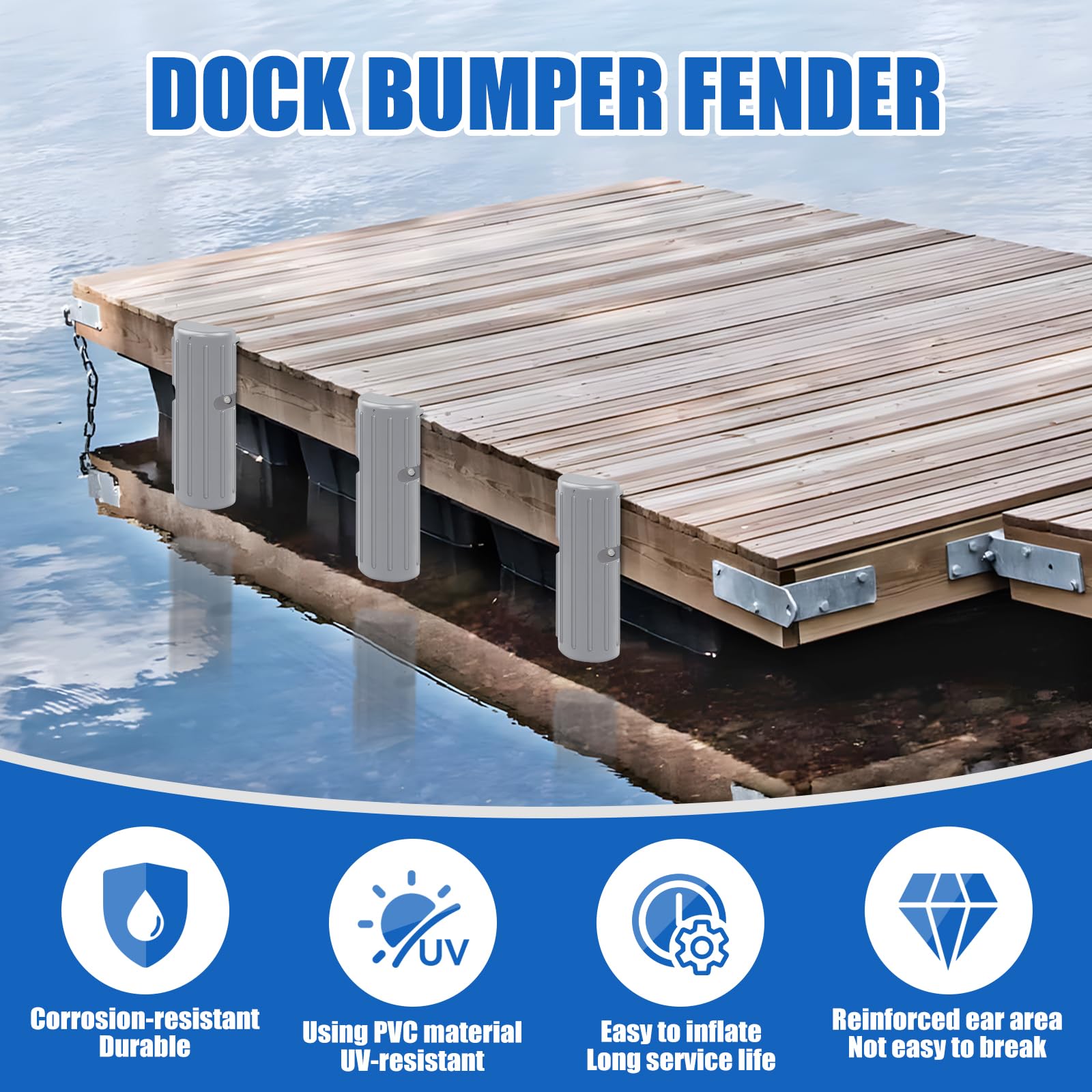 FBULWSEC dock bumpers installed at marina showing tidy professional finish