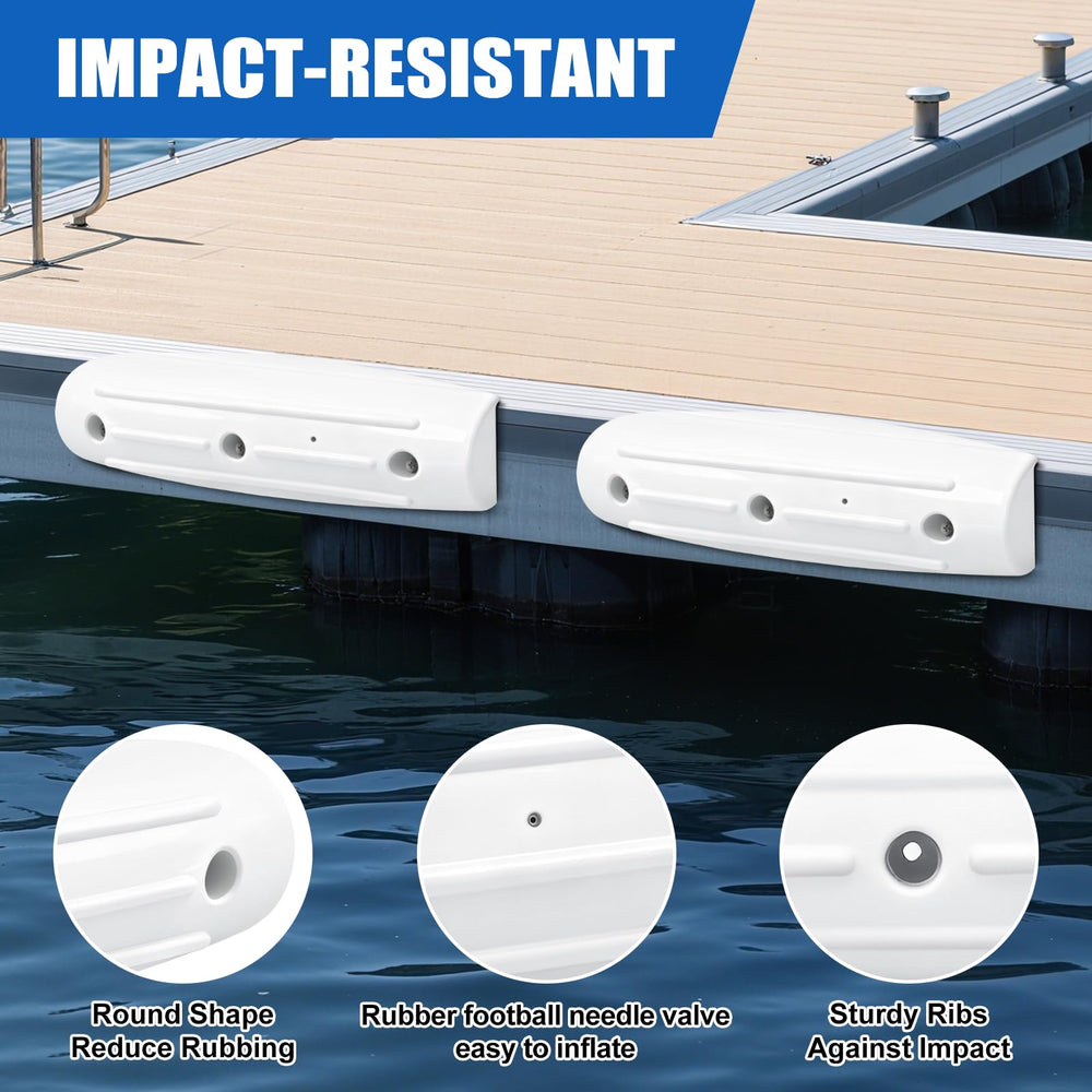 FBULWSEC bumper mounted on dock edge protecting boat hull from impact