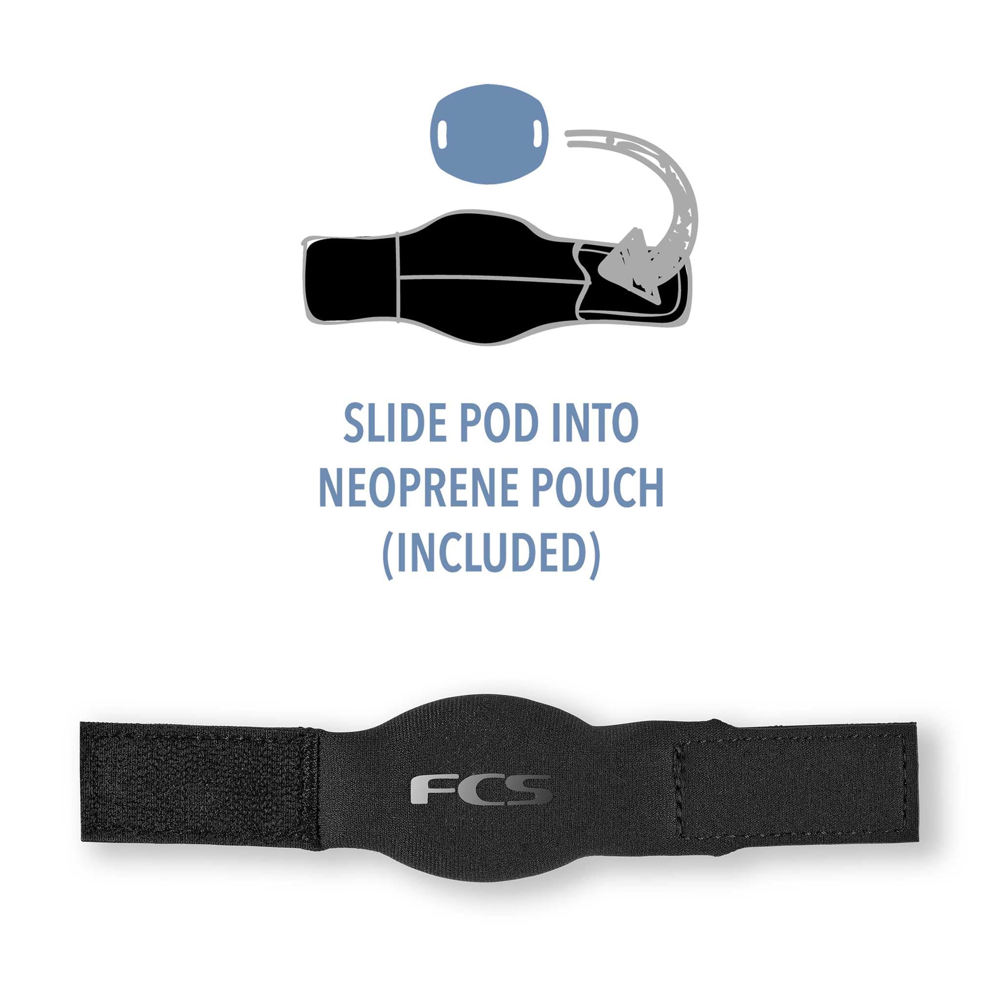 FCS x SHARKBANZ tucked in wetsuit pocket showing discreet carry benefit