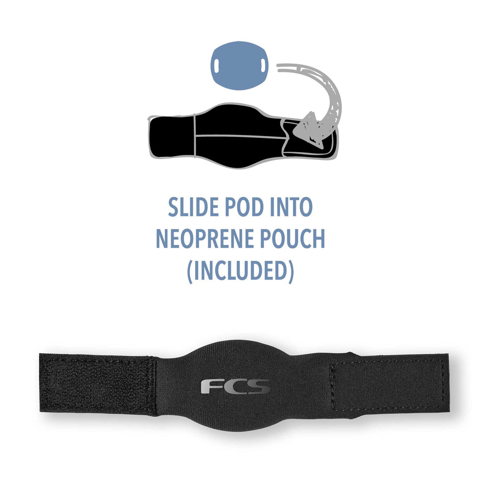 FCS x SHARKBANZ tucked in wetsuit pocket showing discreet carry benefit