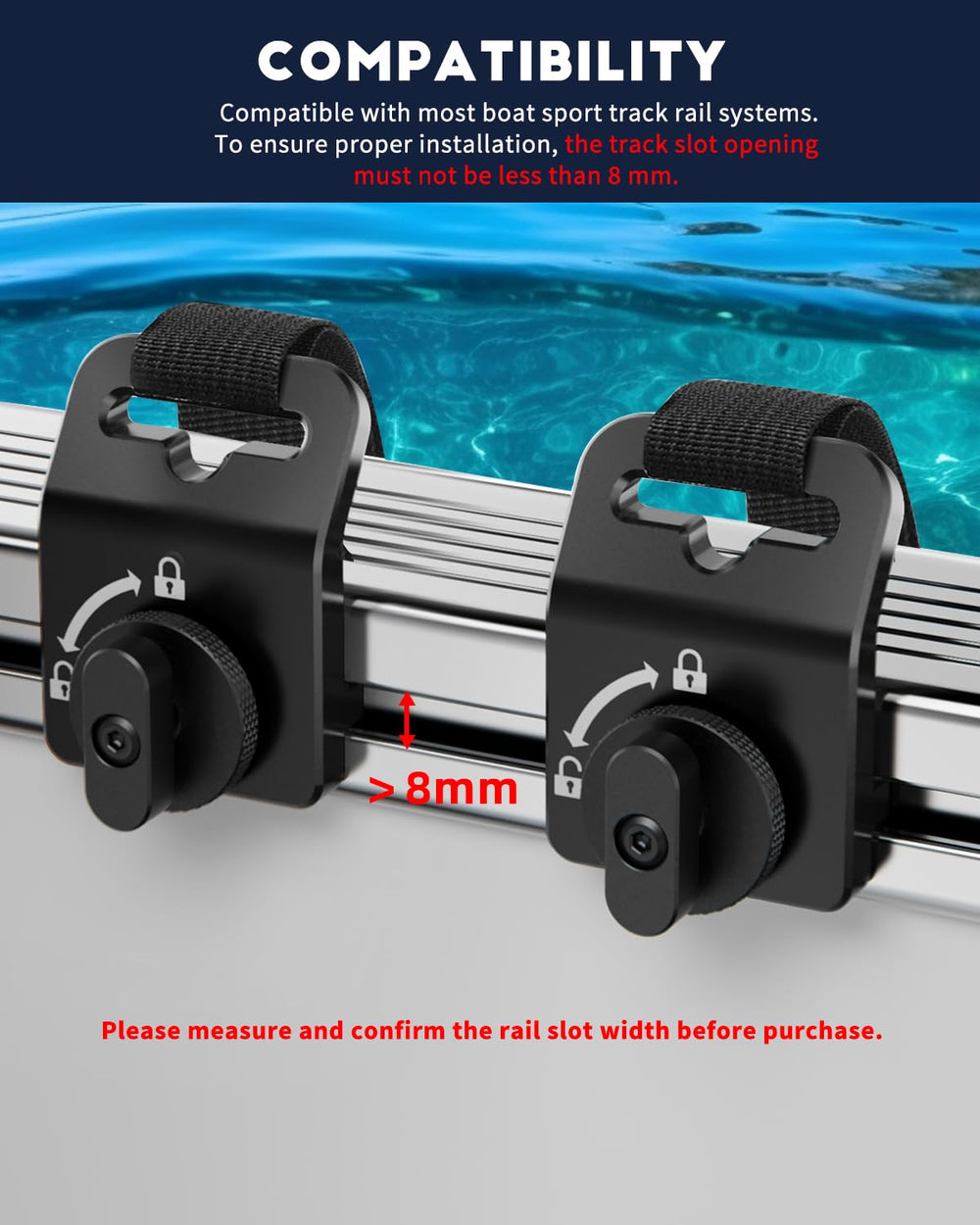 FEATCH side profile installed on sport track rail demonstrating secure fit