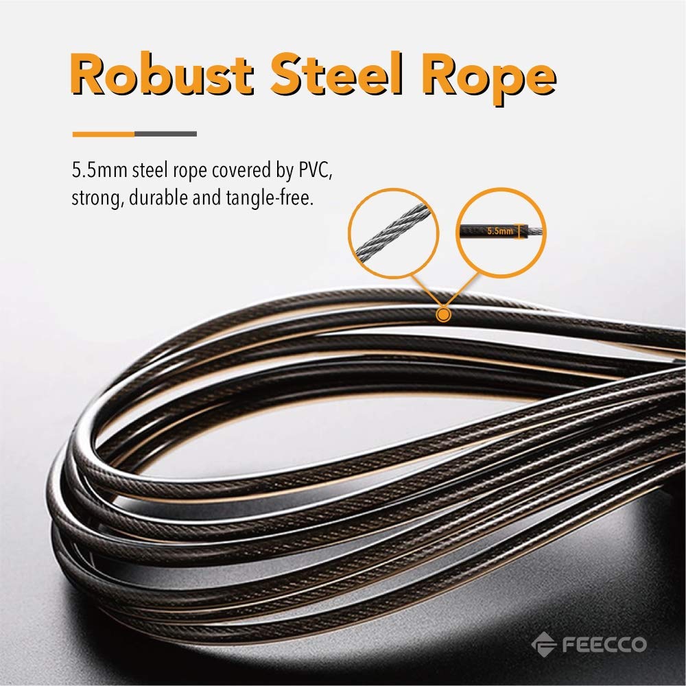 FEECCO FITNESS rope next to tape measure for length scale, easy adjustable fit benefit