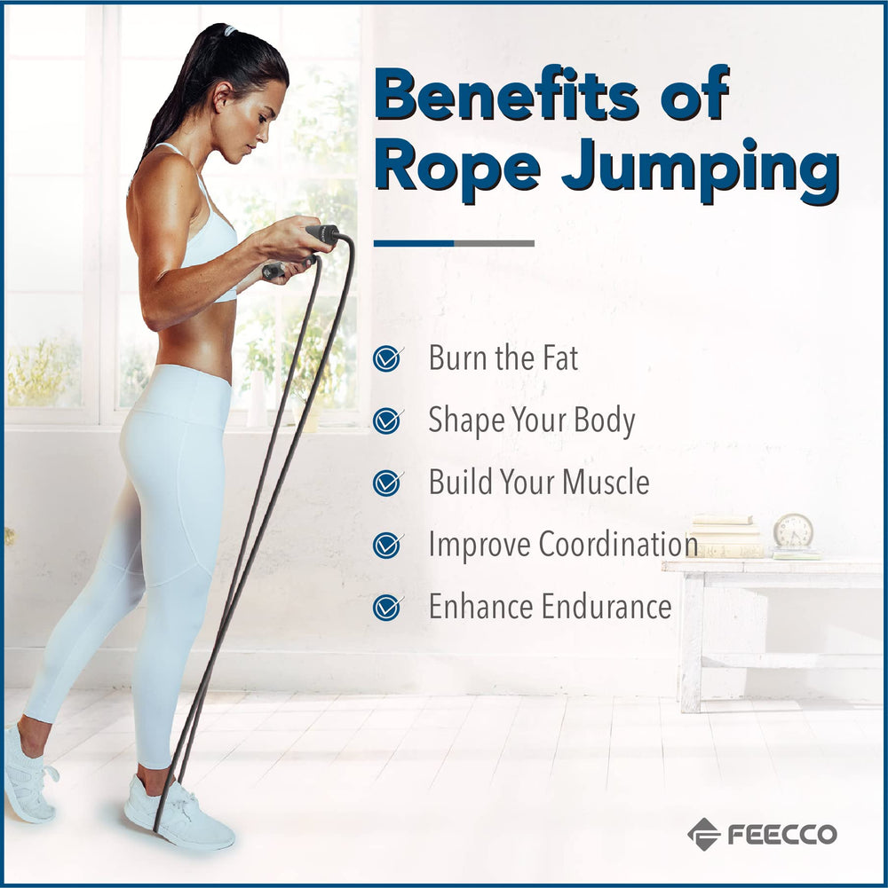 FEECCO FITNESS rope beside ruler showing adjustable 10ft length for personalized fit