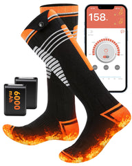 FeeMeFee front view of heated socks showing full design and fit benefits