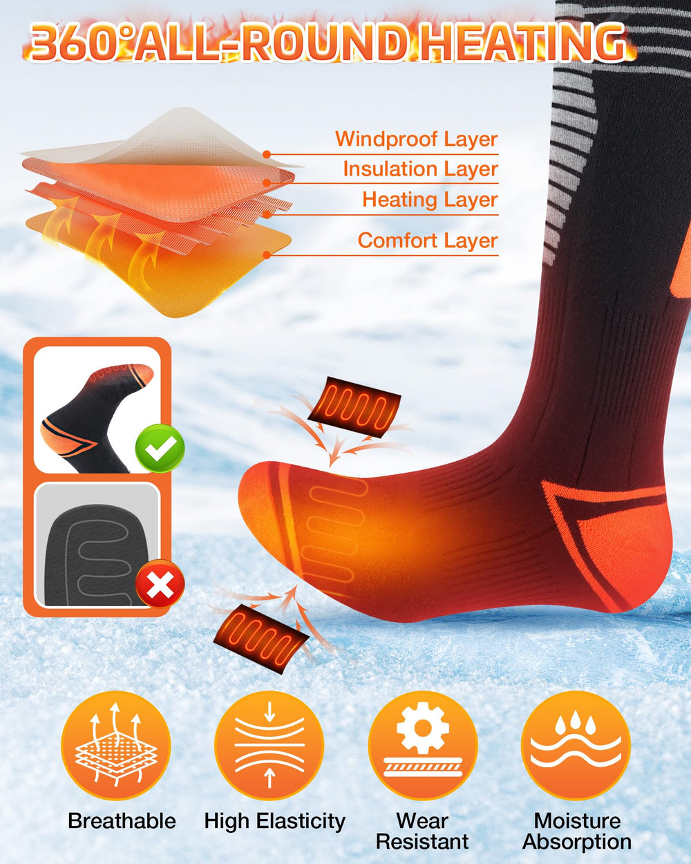 FeeMeFee heated socks worn inside a boot illustrating discreet heat underfoot