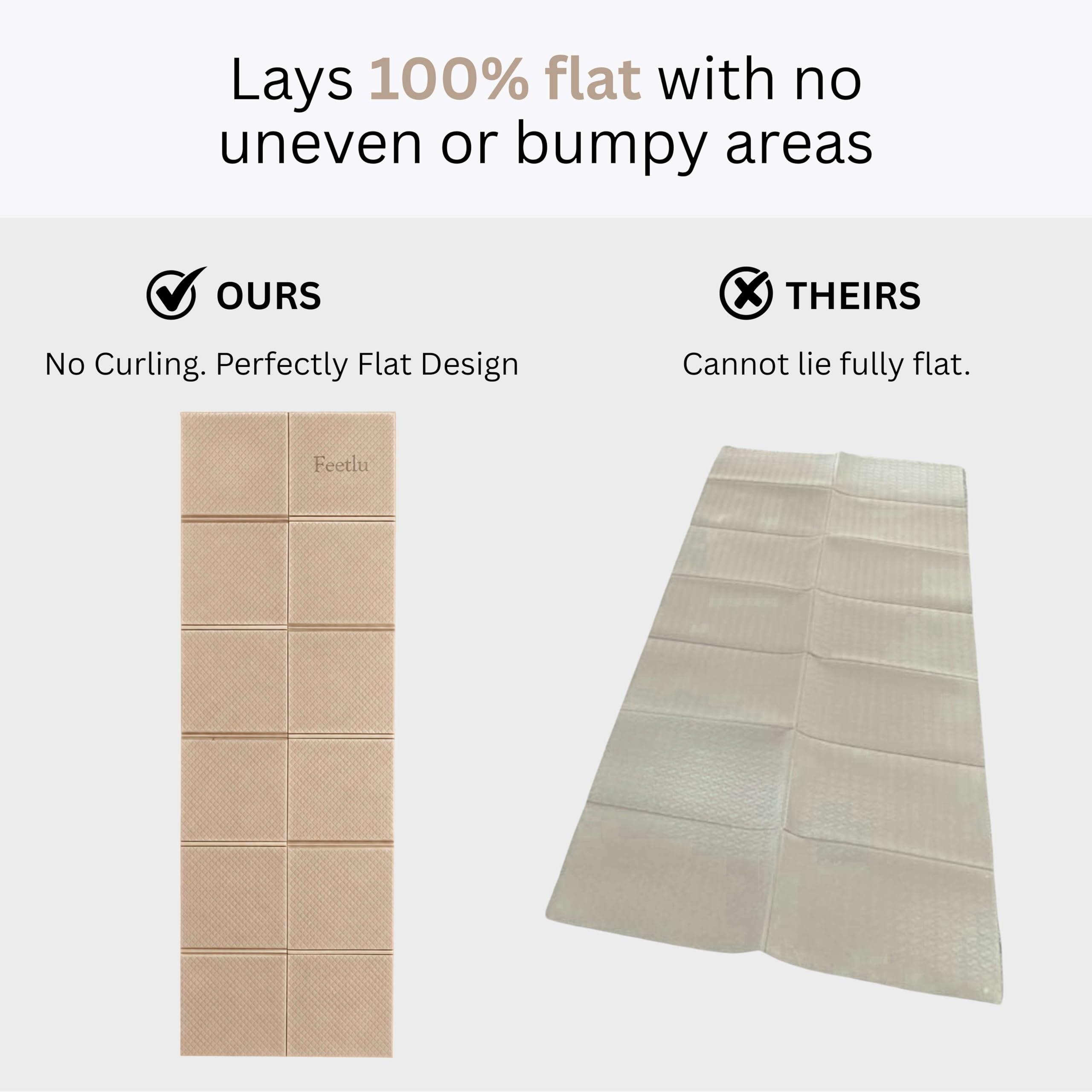 Feetlu folded mat packed inside a backpack showing portability and travel-friendly benefit