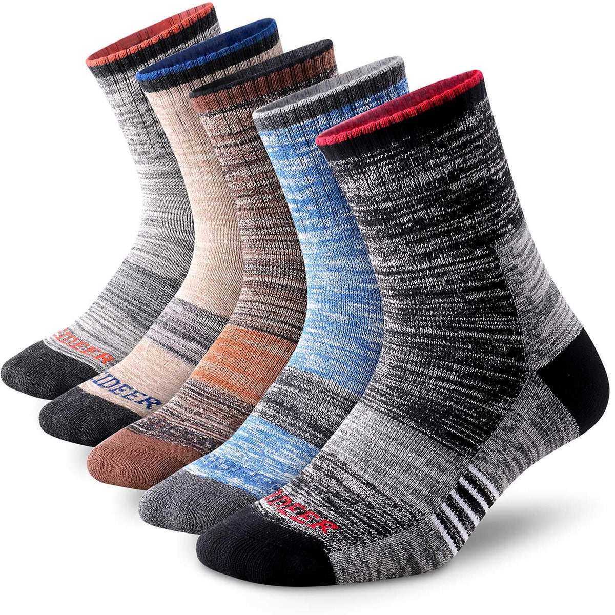FEIDEER front packaging view shows five-pair pack and outdoor-ready design