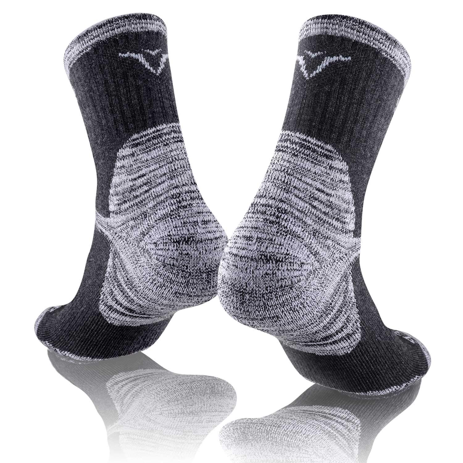 FEIDEER sock worn with hiking boot demonstrating secure fit