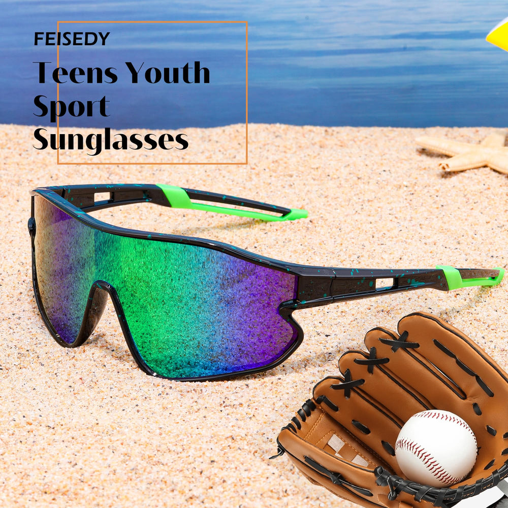 FEISEDY kids playing baseball wearing sunglasses for comfortable protection