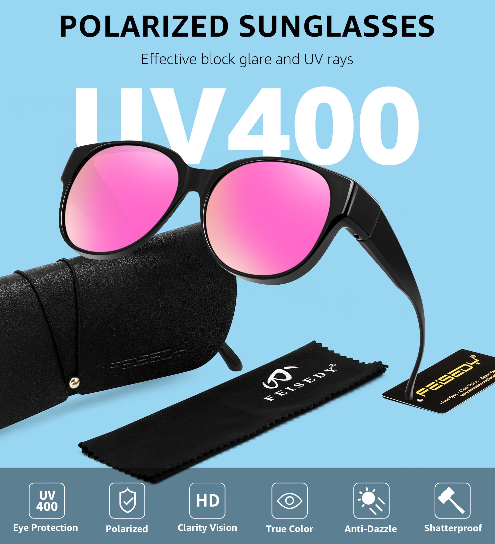 FEISEDY boxed packaging showing included accessories and travel-ready protection benefit