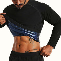 FEVOHOT front view of long sleeve sauna shirt shows streamlined fit and shape benefit