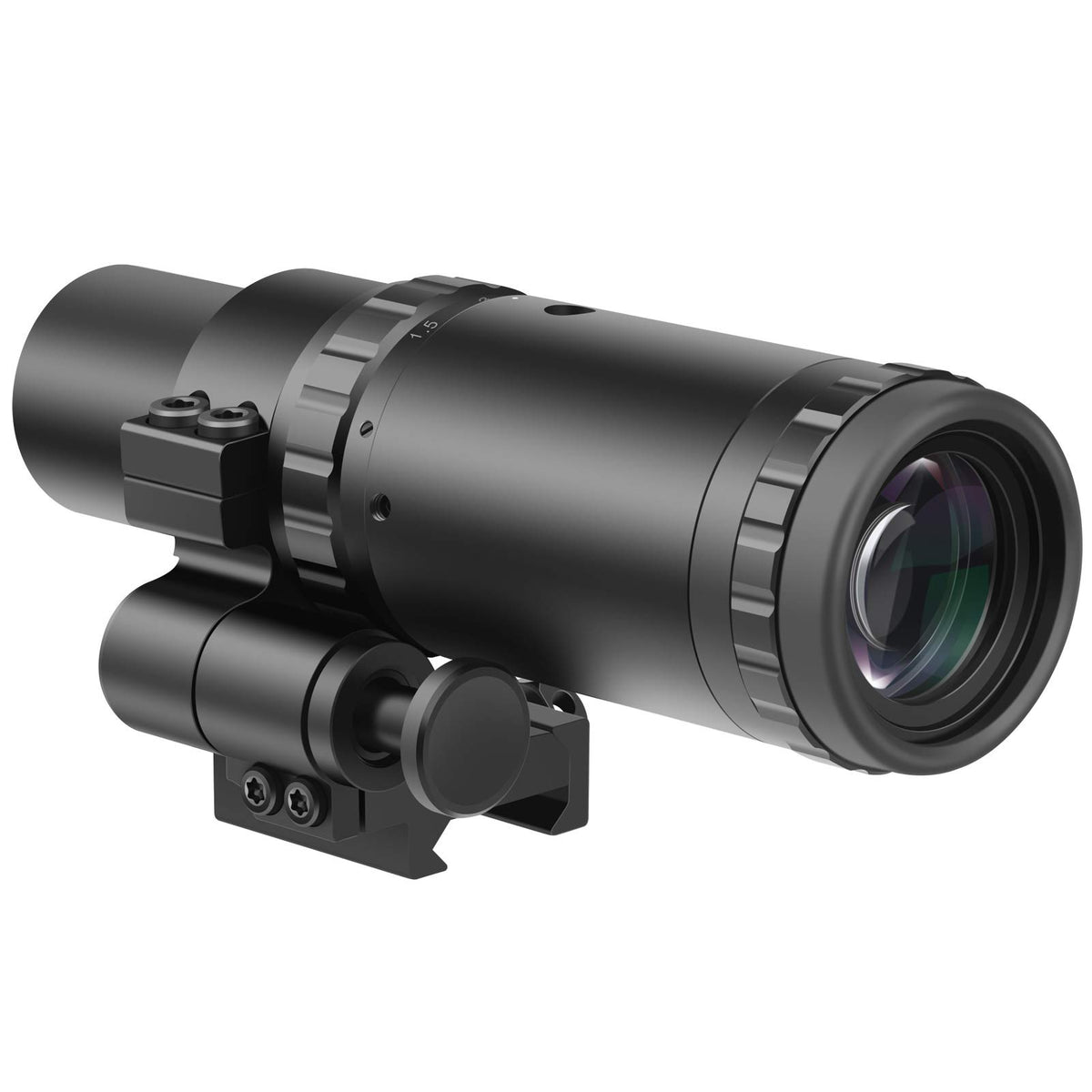 Feyachi M37 front profile showing robust mount and sleek black finish for durability