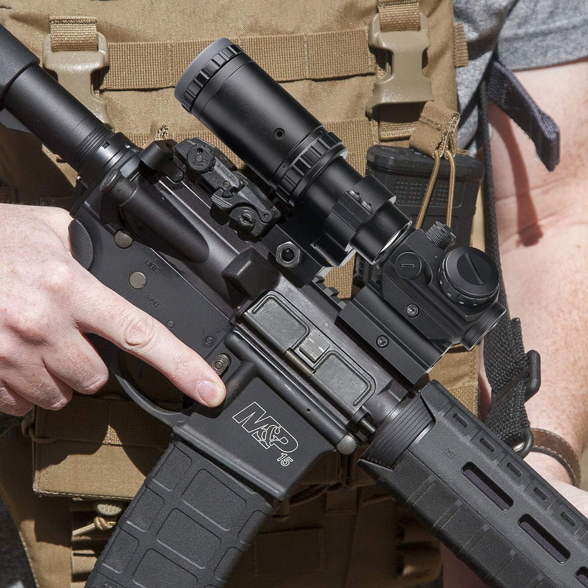 Feyachi M37 in outdoor shooting setting illustrating enhanced target identification