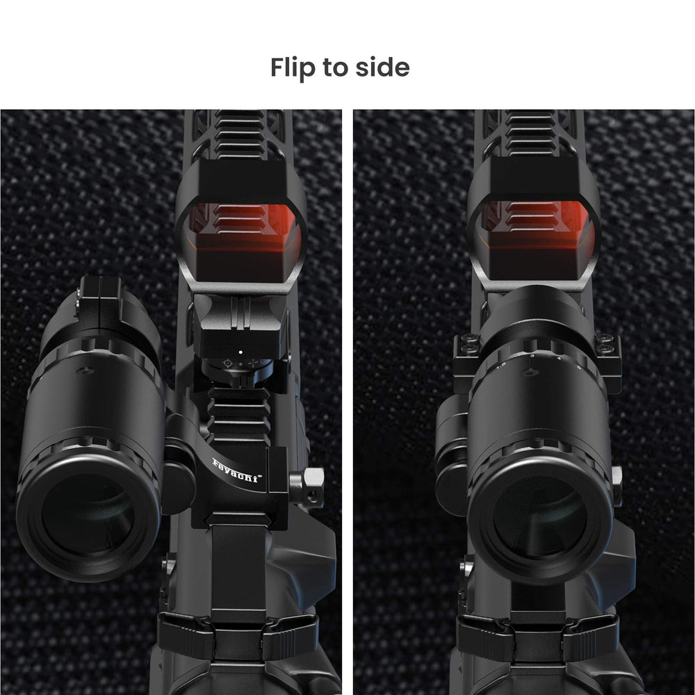 Feyachi RS-30 magnifier flipped to side on rail, enables instant magnification deployment