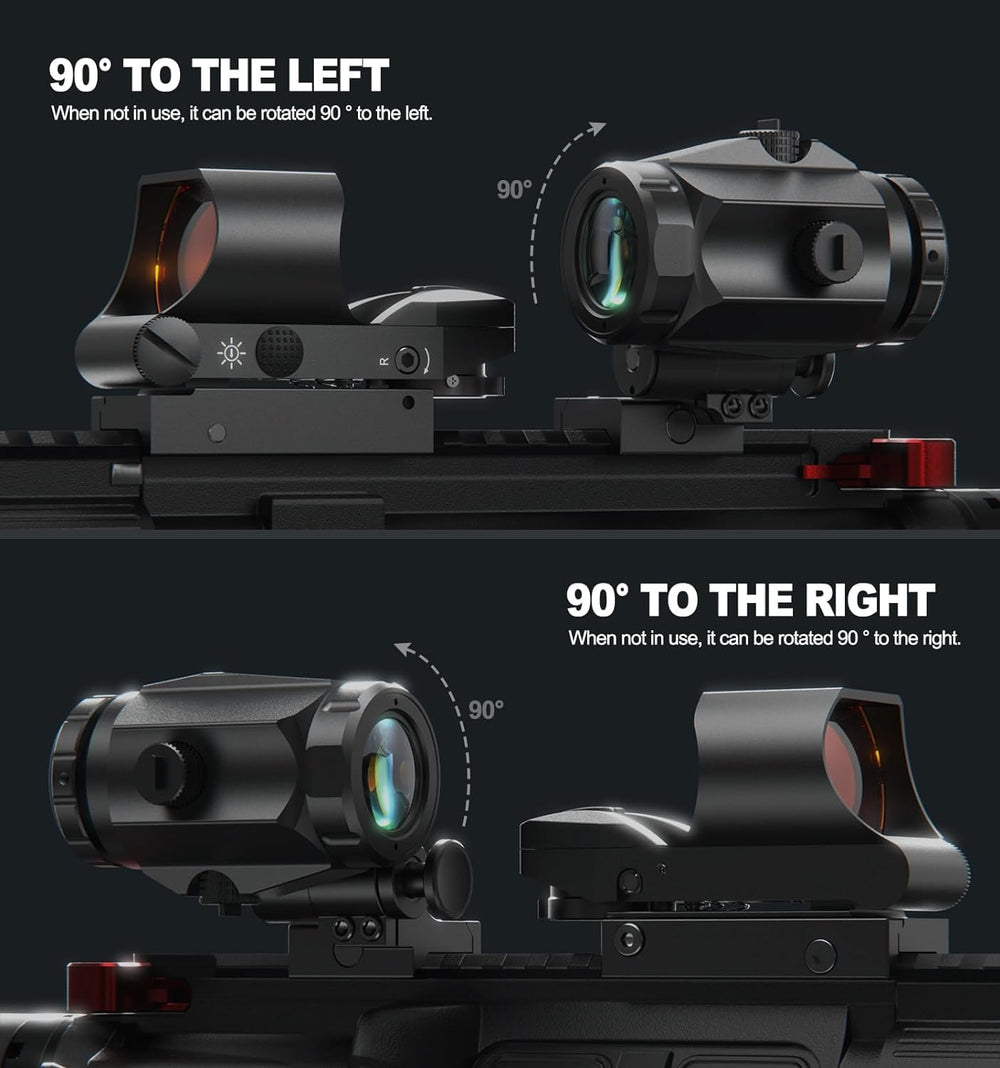 Feyachi RS-30 reflex close-up highlighting reticle clarity and brightness control
