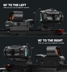 Feyachi RS-30 reflex close-up highlighting reticle clarity and brightness control