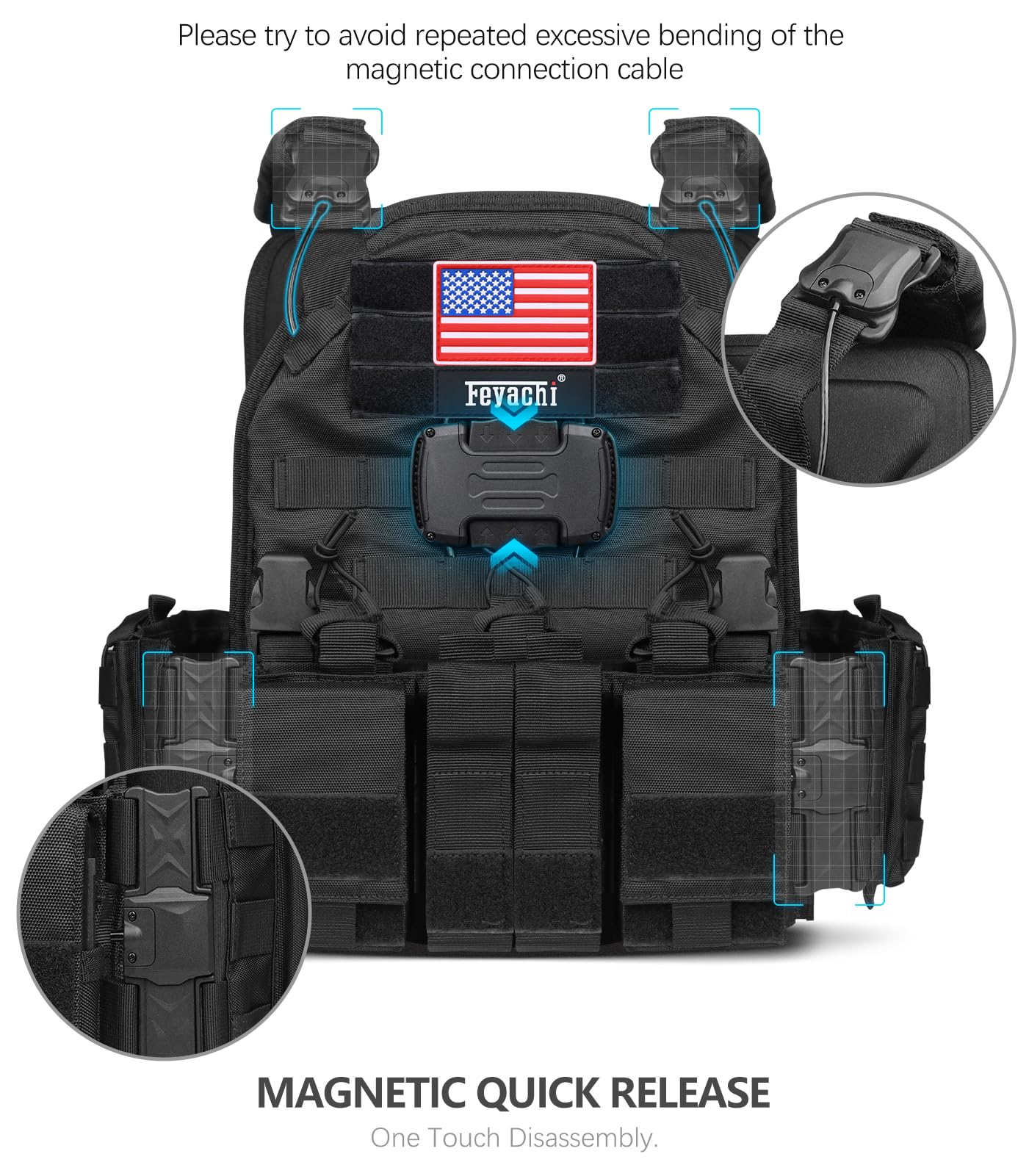 Feyachi TM-20 closeup of magnetic quick-release buckle for fast one-handed removal