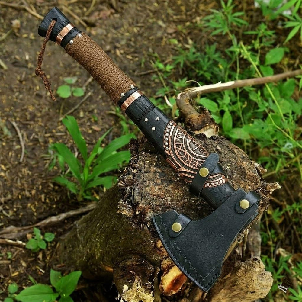 FH TRADERS axe used at a campsite demonstrating chopping performance