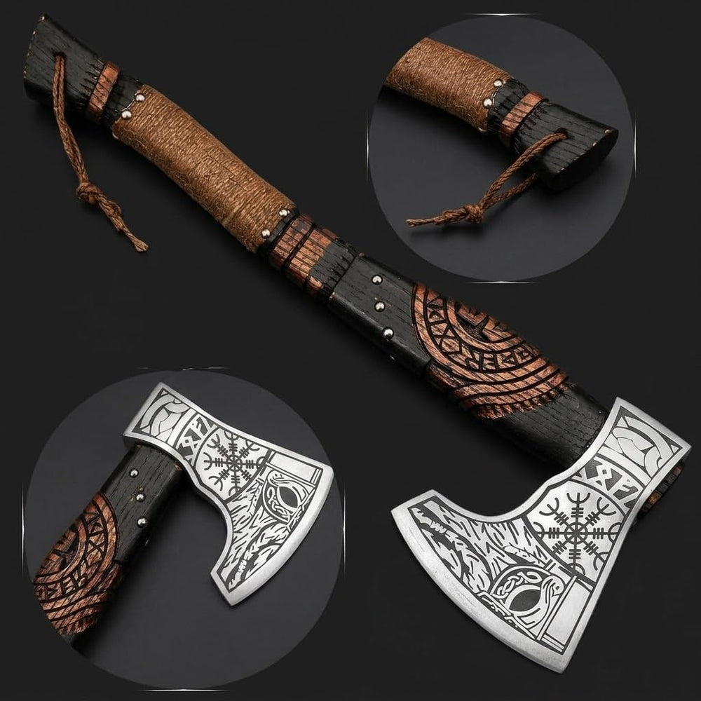 FH TRADERS axe next to a log to show scale and splitting capability