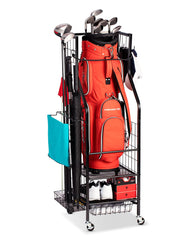 FHXZH front view of golf bag organizer showing compact storage benefit