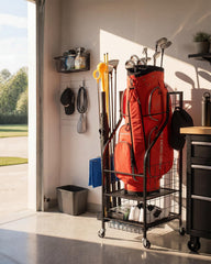 FHXZH close-up of top cradle securing a golf bag for stable storage