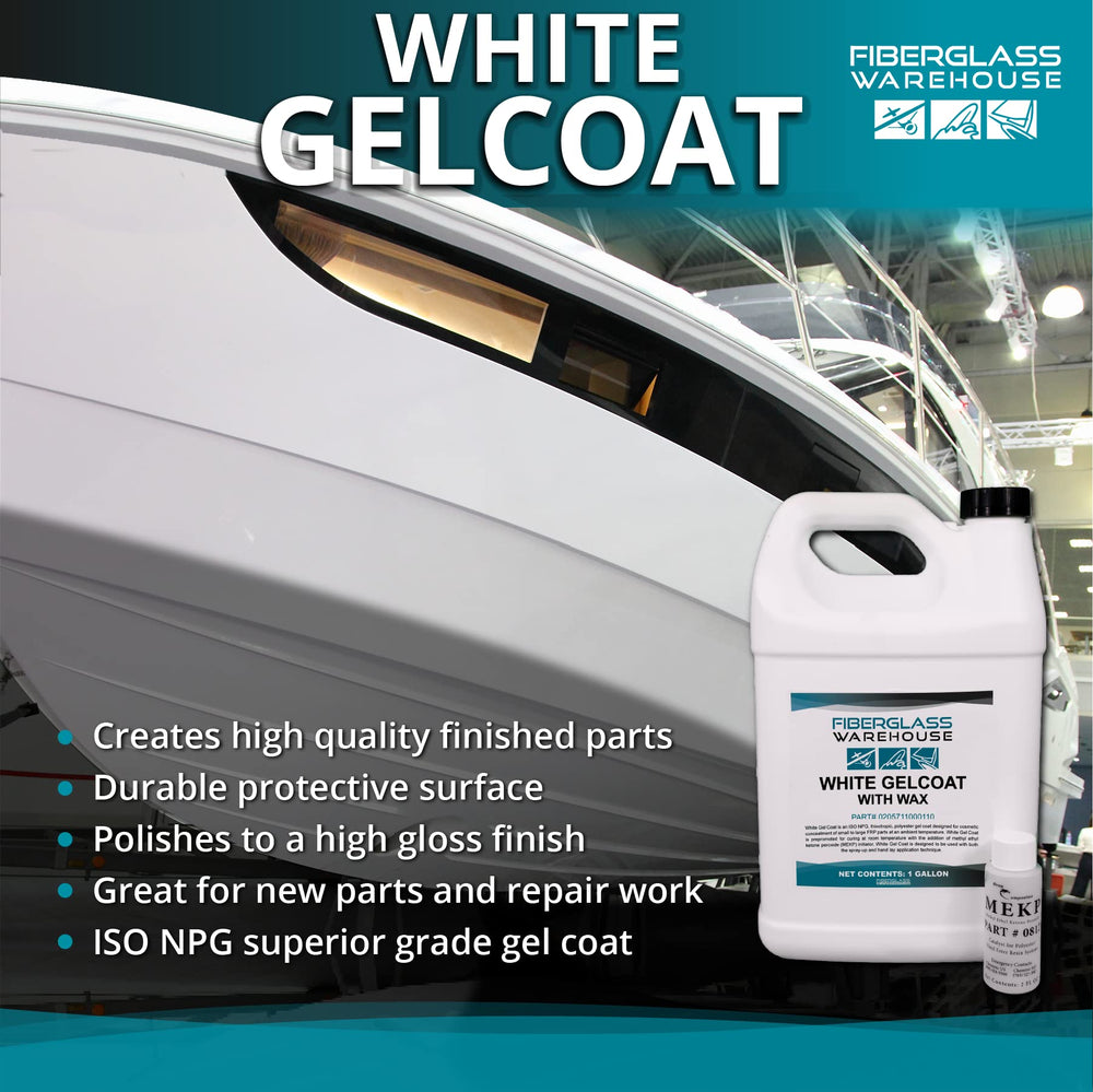 Fiberglass Warehouse gallon shown next to a ruler for size comparison and planning benefit