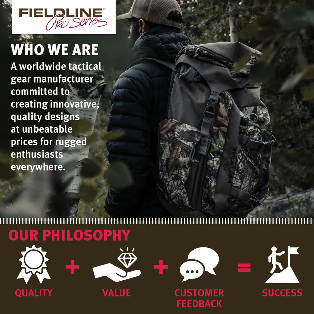 Fieldline Treeline worn in woods demonstrating camouflage and hands-free mobility