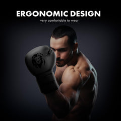 FIGHTR gloves size comparison display showing available 10 12 14 16 oz options benefit