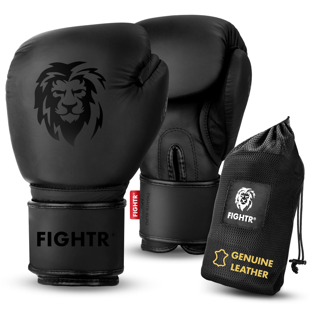 FIGHTR pro gloves front view showing durable leather and full coverage benefit