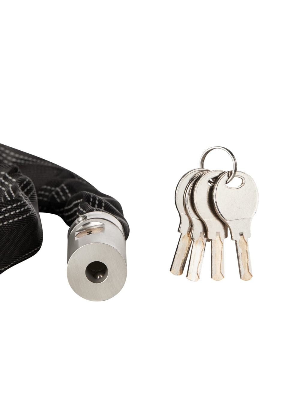 FIGODE lock head detail showing stainless steel and brass cylinder, reliable operation