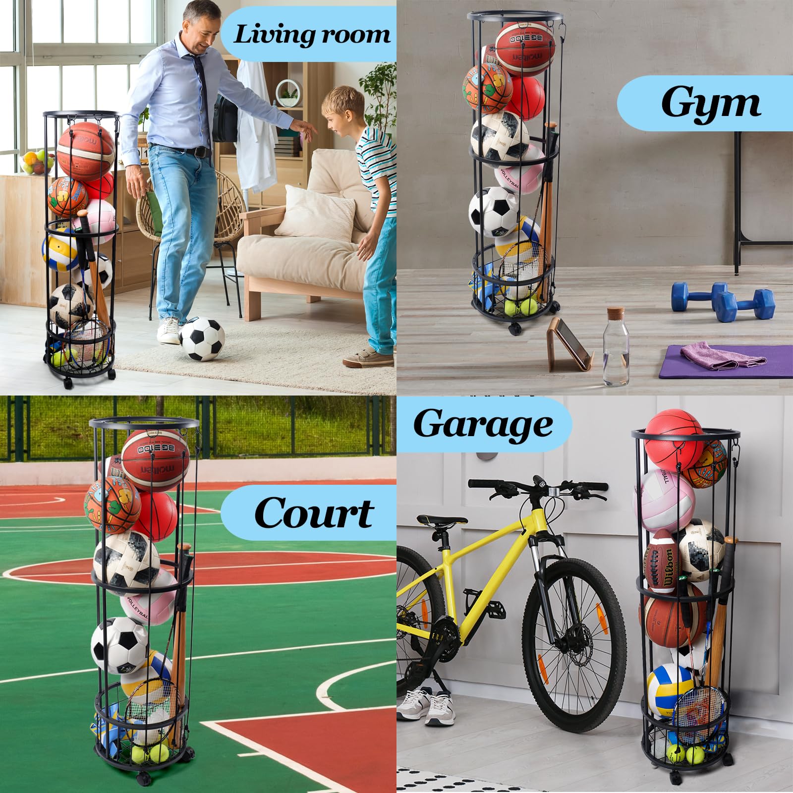FiloxeniaOasis storage showing various sports balls demonstrating versatile multi-sport use
