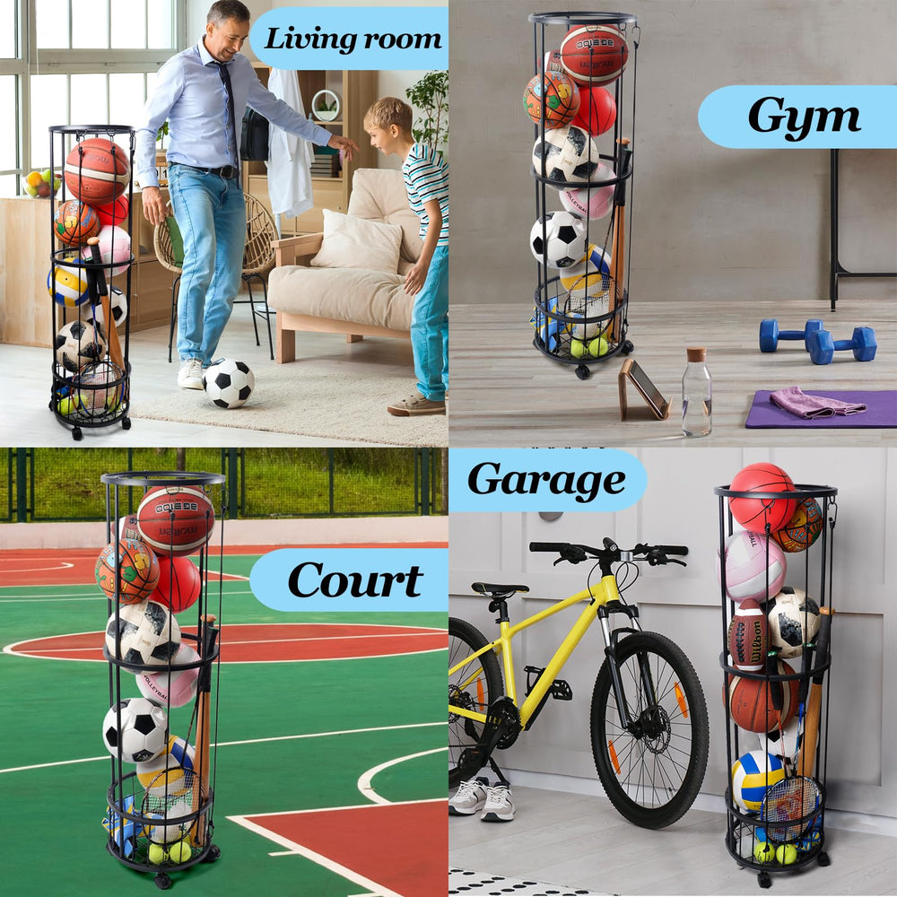 FiloxeniaOasis storage showing various sports balls demonstrating versatile multi-sport use