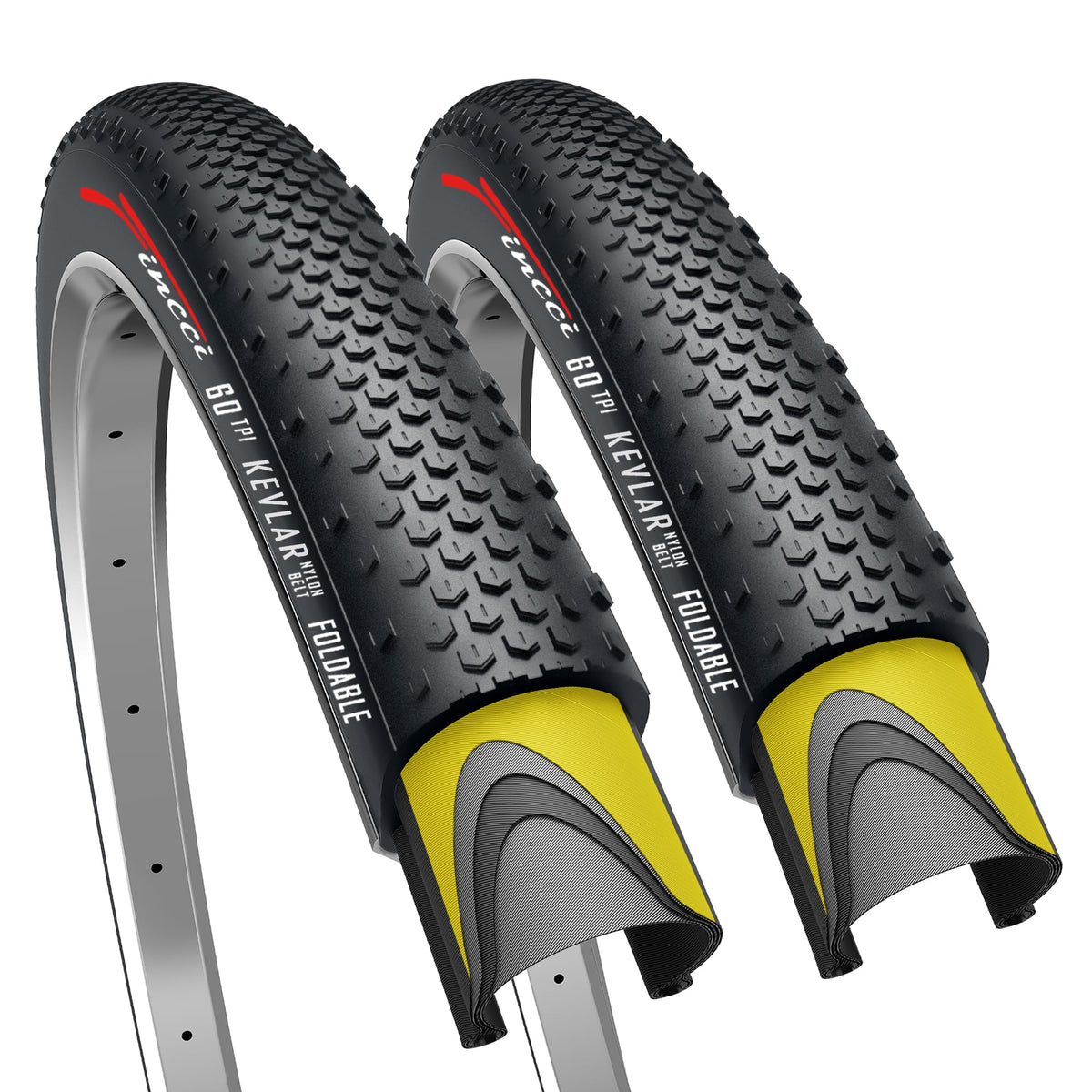 Fincci front view of tire packaging showing model and size benefit durability