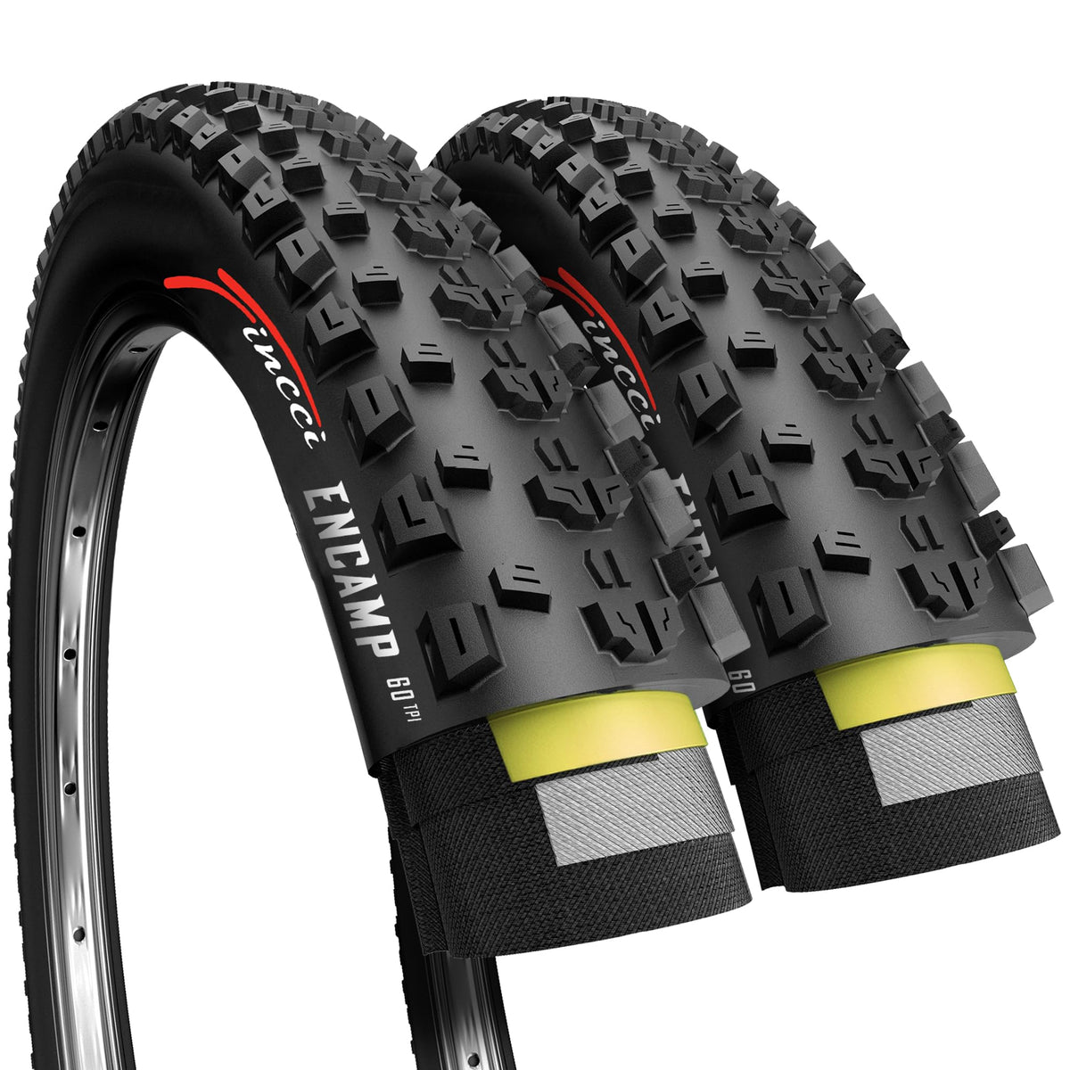 Fincci front profile view of both tires showing shape and tread for versatile performance