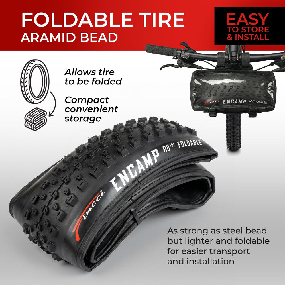 Fincci tire next to ruler showing size and weight benefits for travel