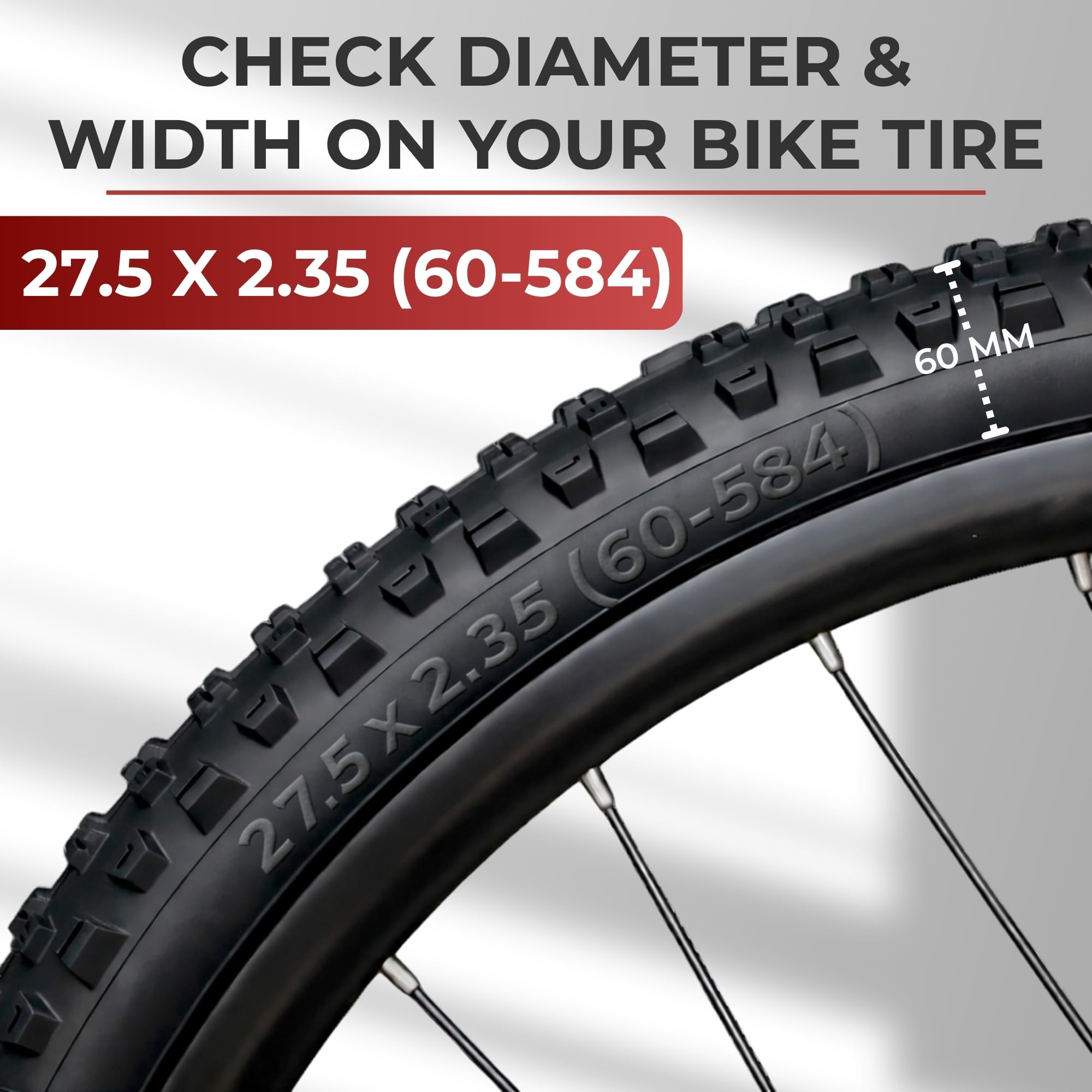 Fincci sidewall close-up showing size markings and compatibility benefits