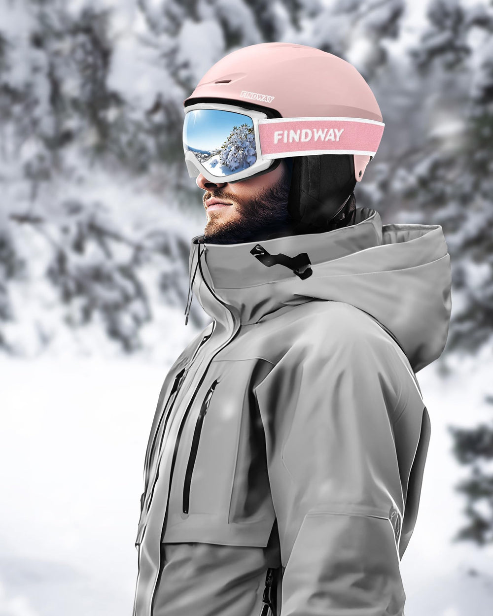 findway lifestyle on slope helmet and goggles in use for confident riding