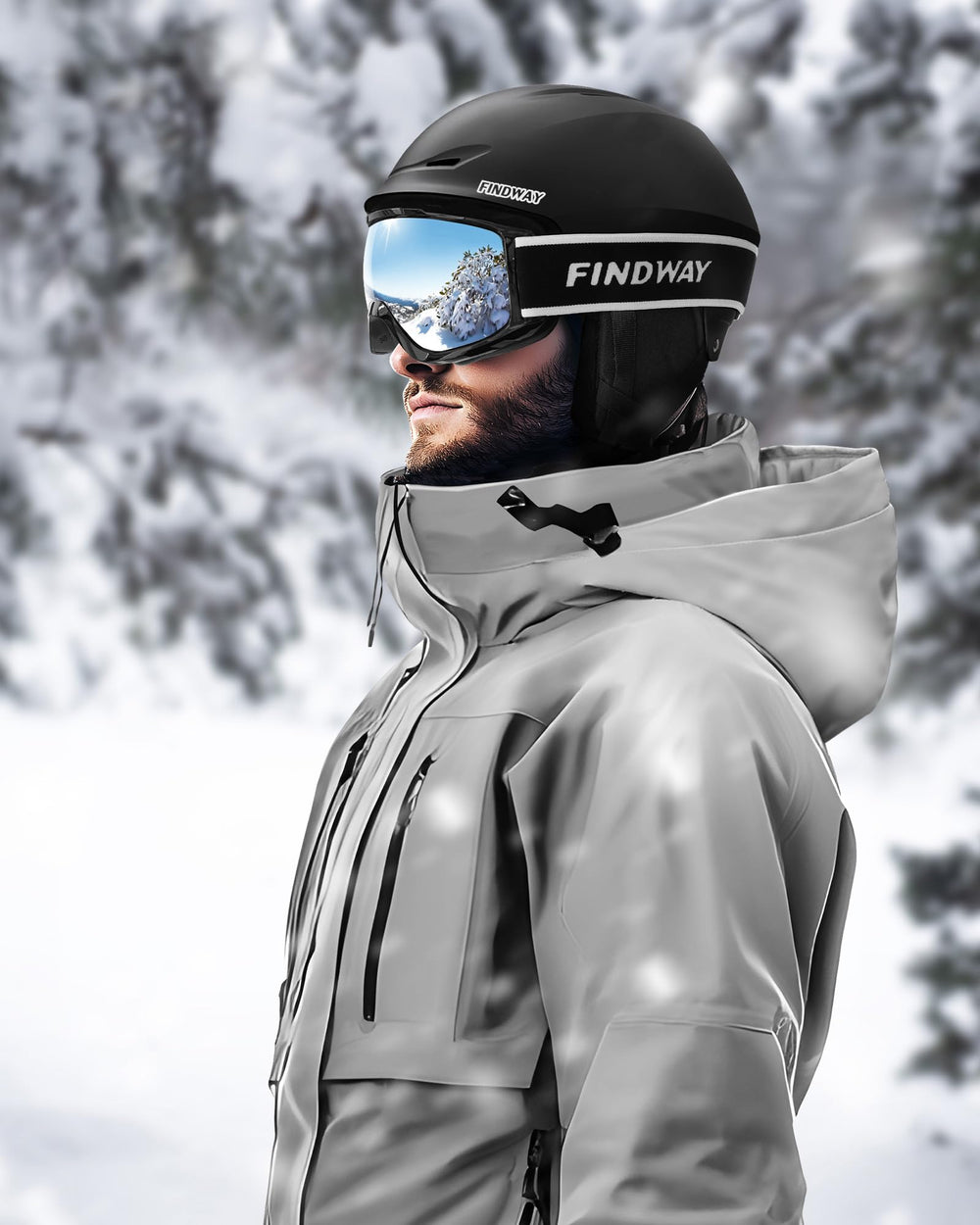 findway lifestyle on snow showing skier wearing set and enjoying clear vision benefit confidence