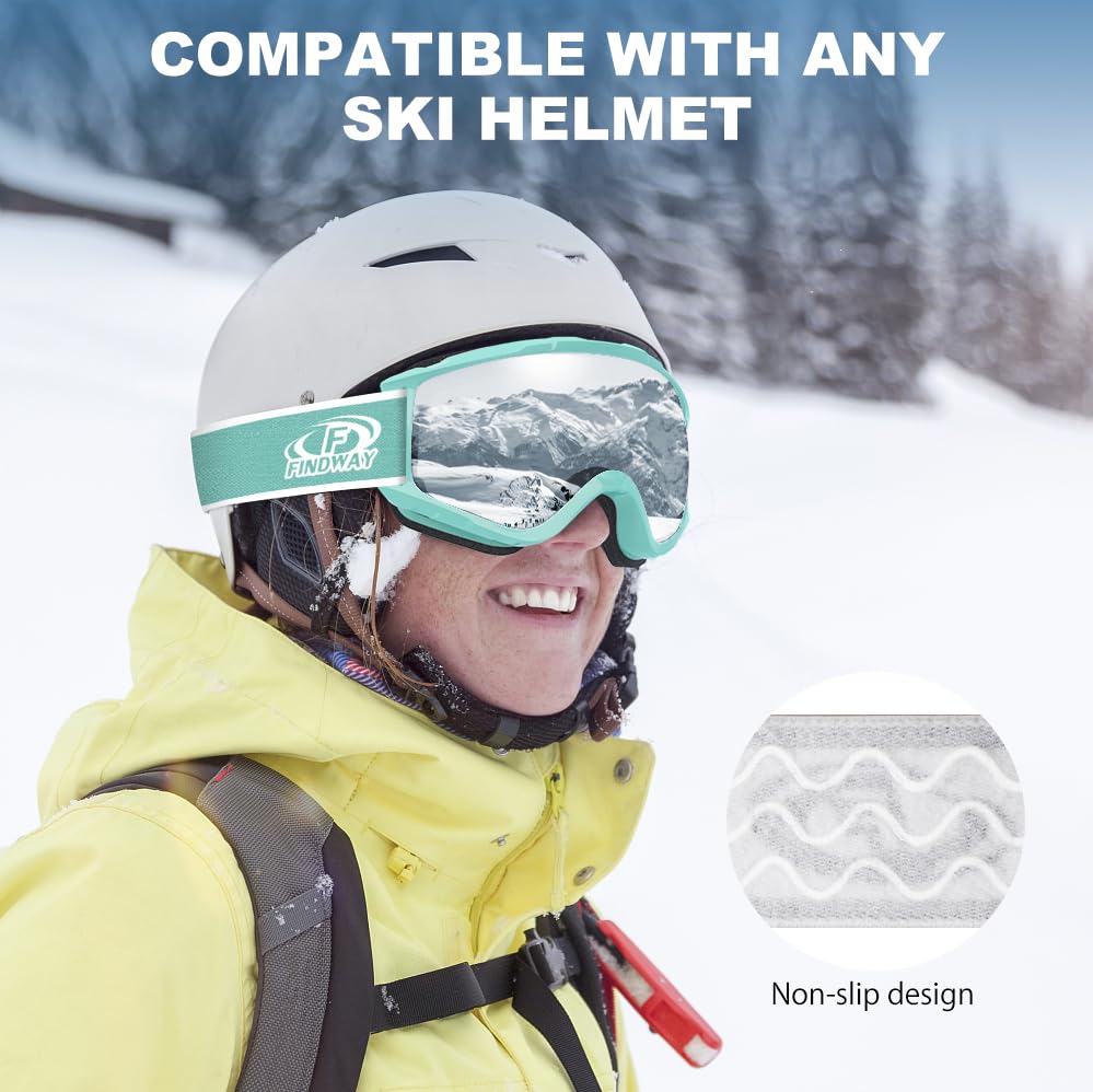 findway goggles in use on ski slope offering protection and expanded field of view